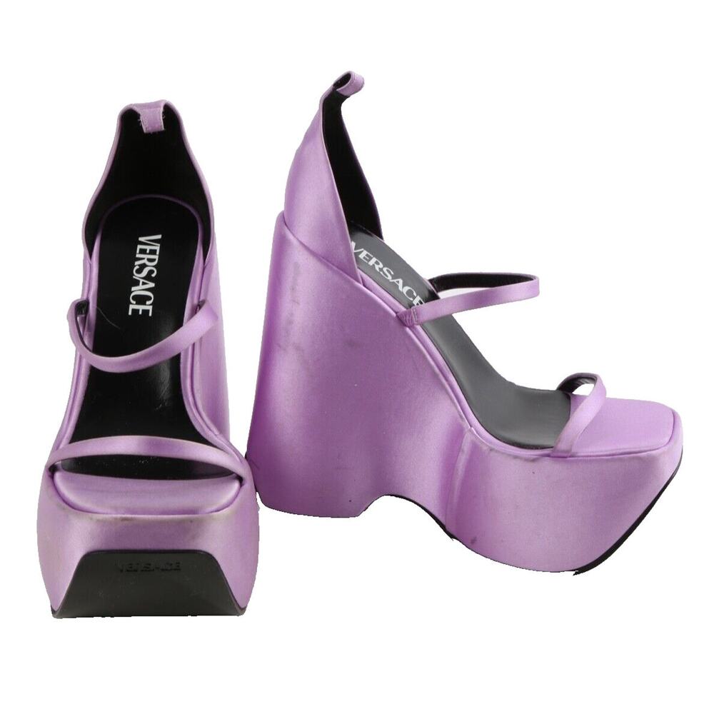 Versace | Safety Pin Satin Platform Wedge Sandals